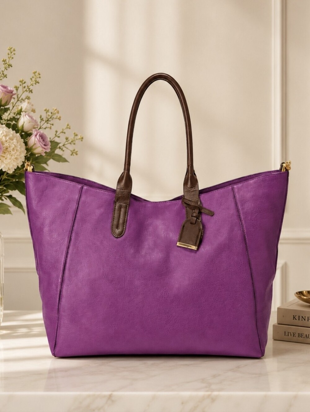 Cole Haan Crosby Shopper Tote Handbag Masquerade Purple Leather NWT $348